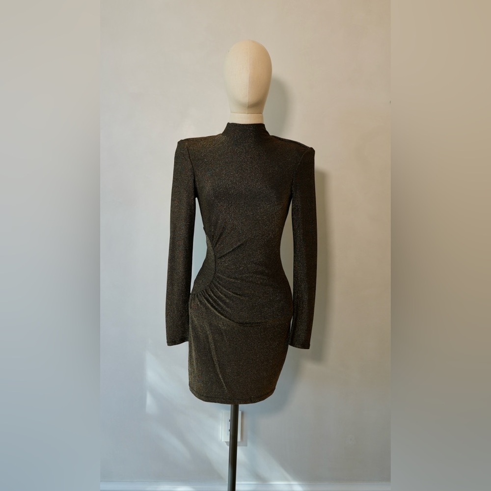 Ramy Brook Metallic Gunmetal Long-Sleeve Bodycon Dress
